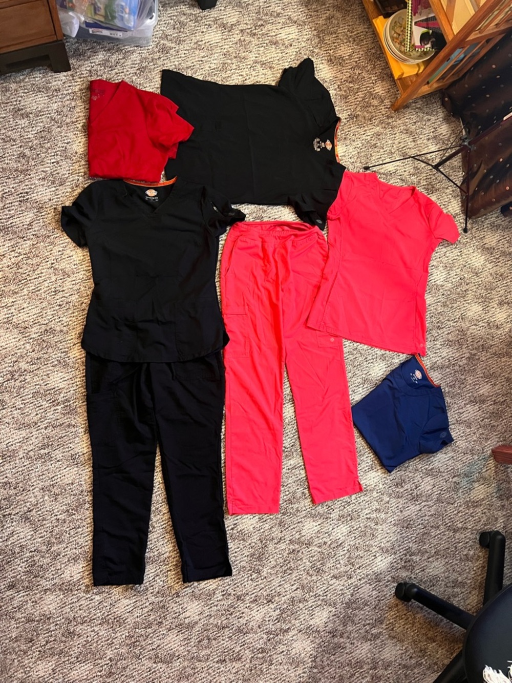Two Scrub Sets and three Scrub tops. Used.
